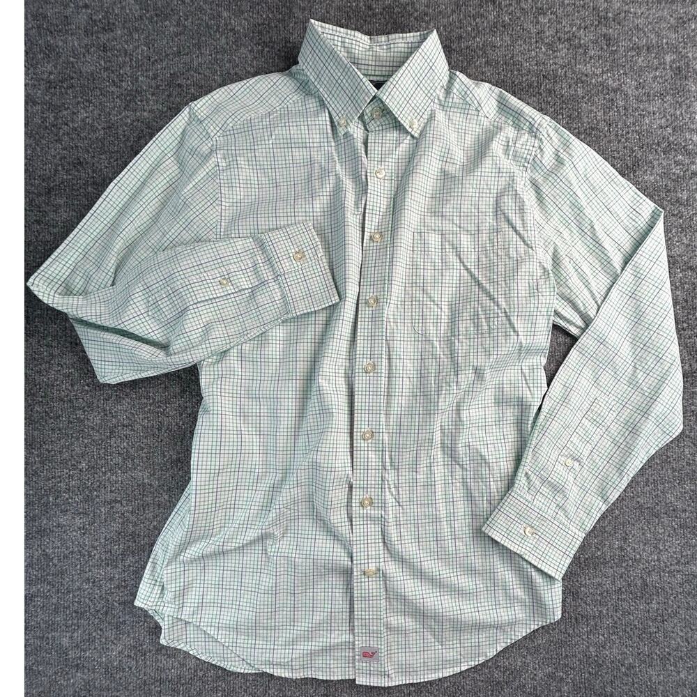Vineyard Vines Slim Fit Murray Shirt Men's M Green Blue Plaid Cotton Button Down